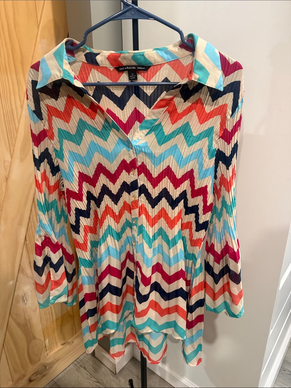 Zac & Rachel Chevron Stripe Button-Front Multicolor Blouse